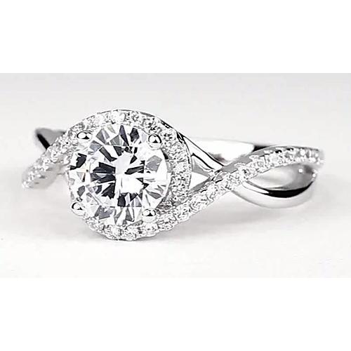 Twisted Round Genuine Diamond Engagement Ring  White Gold 14K
