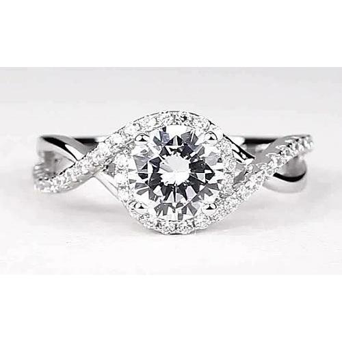 Twisted Round Genuine Diamond Engagement Ring 1.75 Carats White Gold 14K