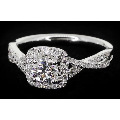 Twisted Shank Round Diamond Ring 2 Carats White Gold 14K