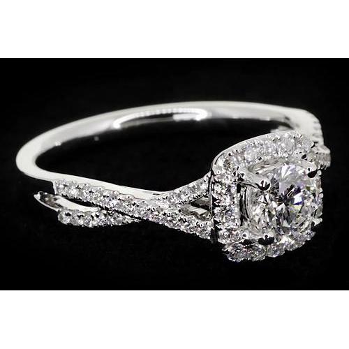 Twisted Shank Round Diamond Ring 2 Carats White Gold 14K