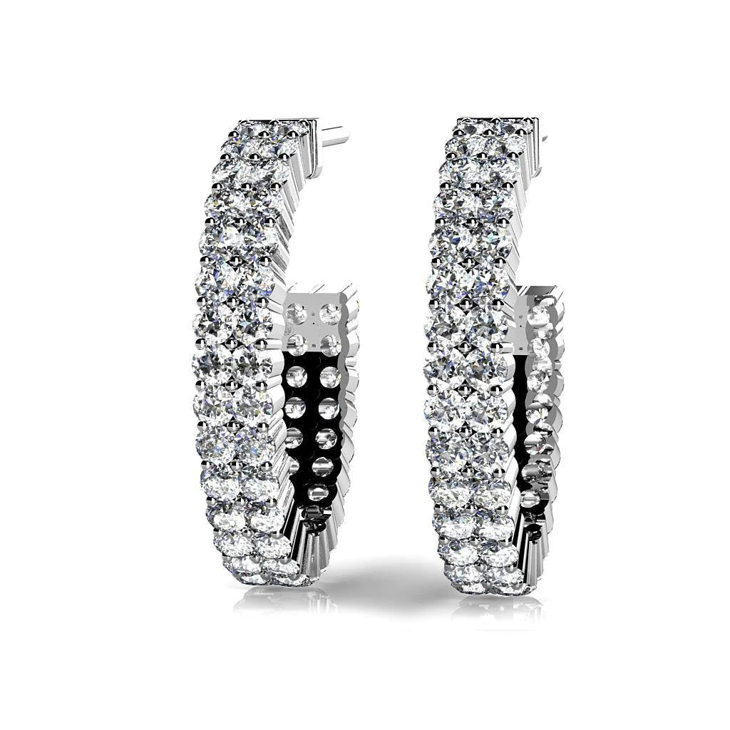 Two Row 10 Ct Round Brilliant Cut Real Diamonds Hoop Earrings White Gold