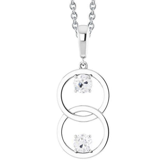 Two Stone Old Mine Cut Genuine Diamond Pendant 1 Carat White Gold 14K