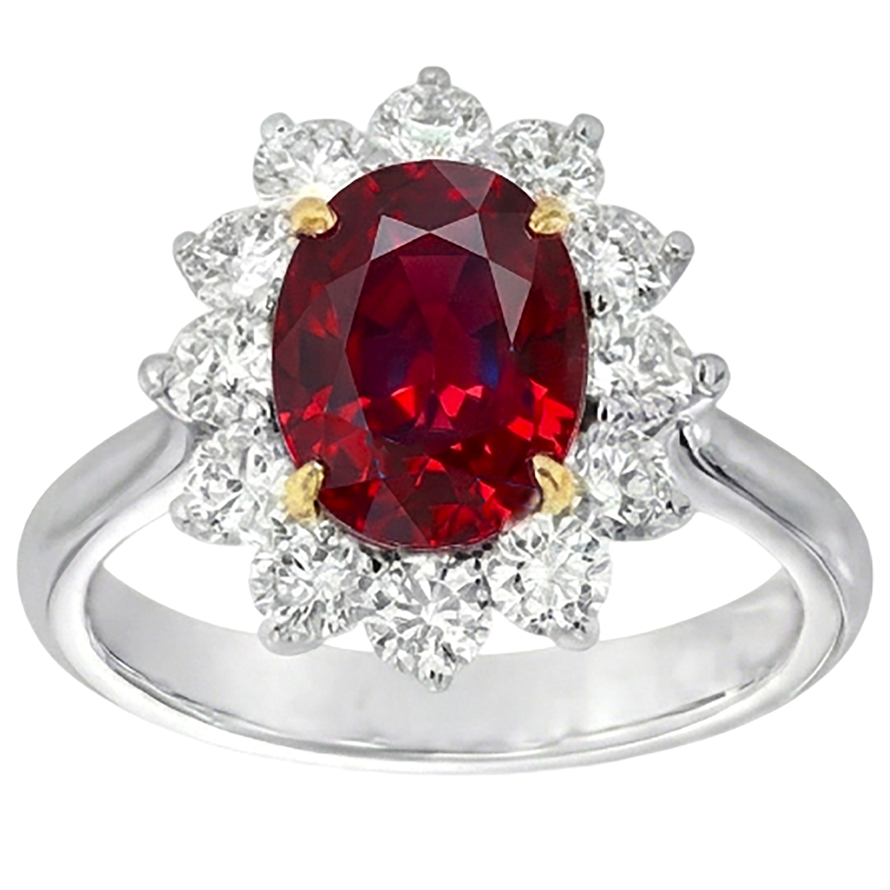 Two Tone 5.75 Ct Oval Ruby And Natural Earth Mined Diamonds Ring White Gold 14K