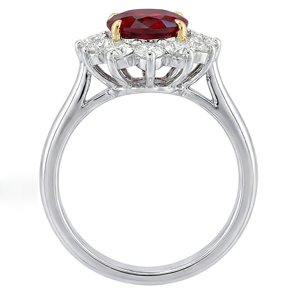 Two Tone 5.75 Ct Oval Ruby And Natural Earth Mined Diamonds Ring White Gold 14K