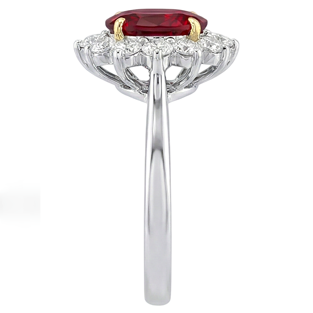 Two Tone 5.75 Ct Oval Ruby And Natural Earth Mined Diamonds Ring White Gold 14K