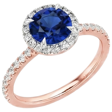 Two Tone Blue Sapphire Halo Natural Earth Mined Diamond Ring Prong Set