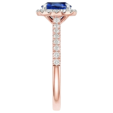 Two Tone Blue Sapphire Halo Natural Earth Mined Diamond Ring Prong Set