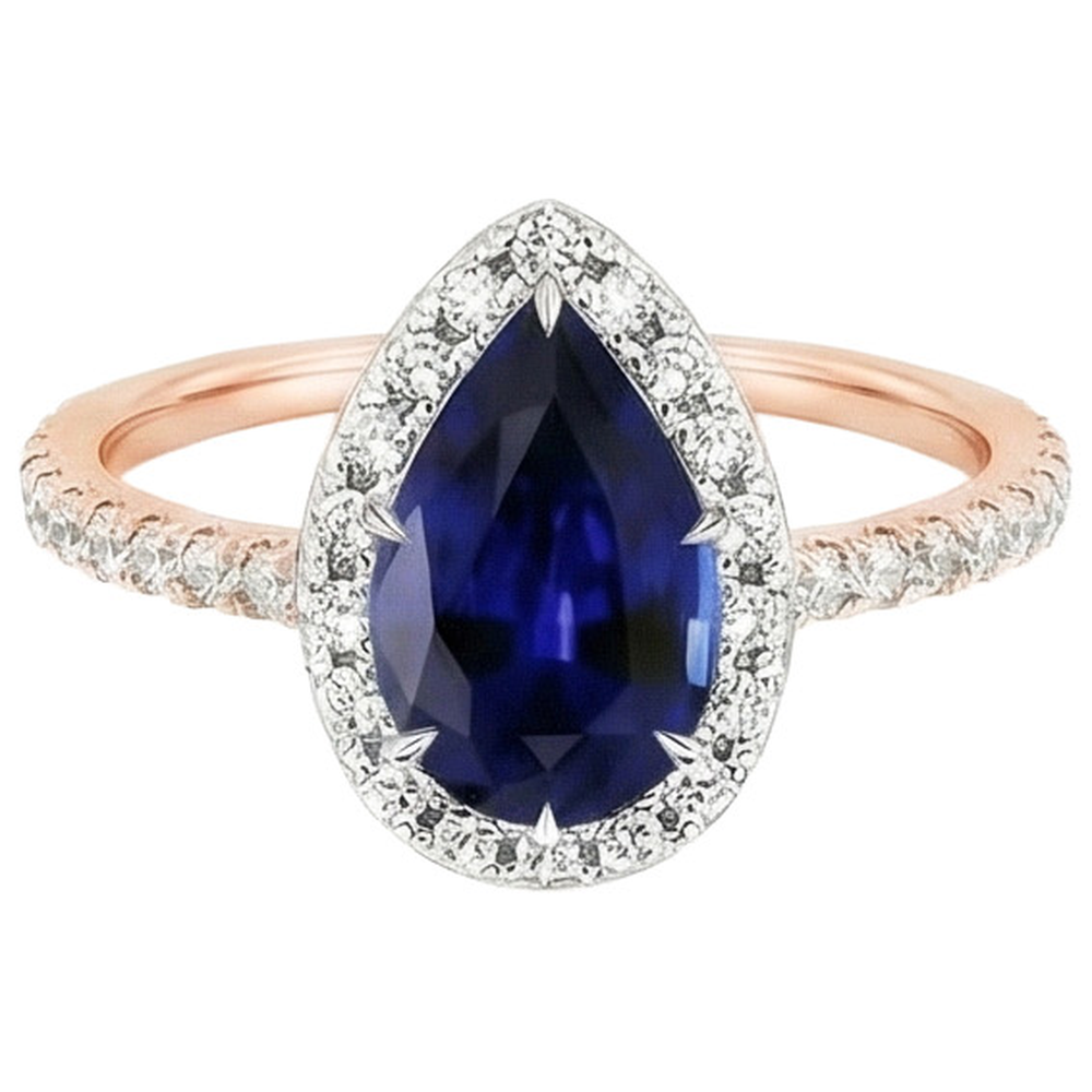 Two Tone Ceylon Pear Sapphire Natural Earth Mined Diamond Engagement Ring 6 Carats New