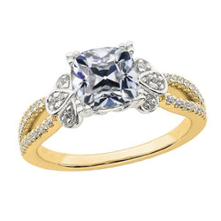 Two Tone Cushion Old Mine Cut Natural Diamond Wedding Ring Split Shank 6 carats