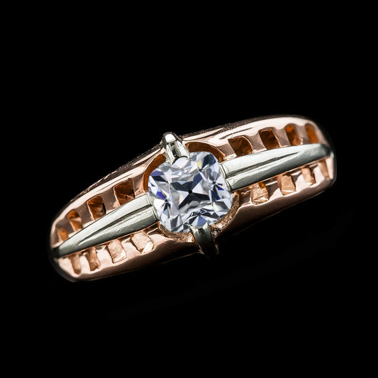Two Tone Cushion Solitaire Natural Old Mine Cut Diamond Ring 1.75 Carats