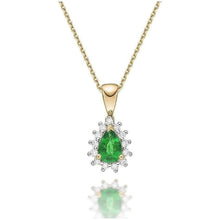 Two Tone Gold 14K 5.65 Carats Green Emerald And Diamonds Pendant Necklace