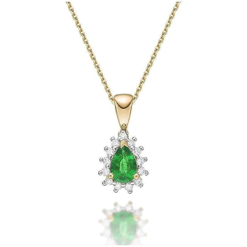 Two Tone Gold 14K 5.65 Carats Green Emerald And Diamonds Pendant Necklace