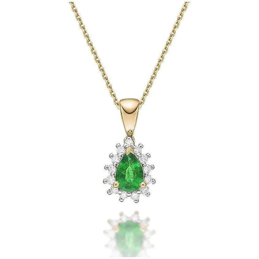 Two Tone Gold 14K 5.65 Carats Green Emerald And Diamonds Pendant Necklace