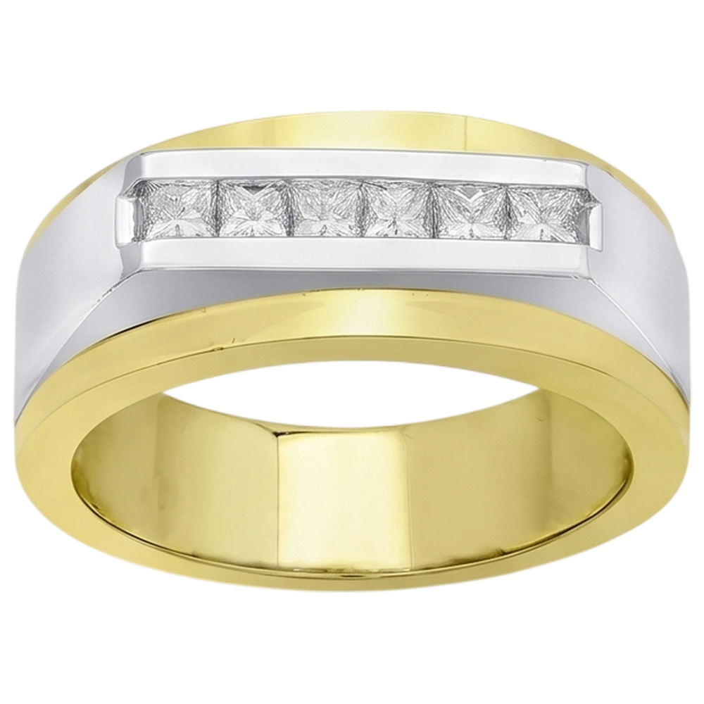 Two Tone Gold 14K Men Ring Band Princess Real Natural Earth Mined DIAMOND ( NOT LAB GROWN ) 0.72 Carats