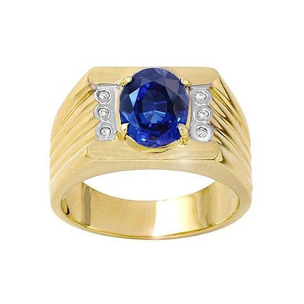 Two Tone Gold 14K Oval Sapphire & Round Diamond Ring 2.31 Ct.
