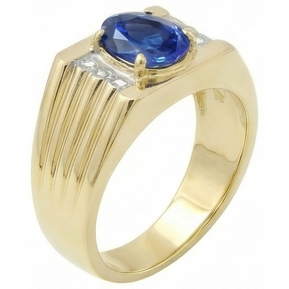 Two Tone Gold 14K Oval Sapphire & Round Natural Earth Mined DIAMOND ( NOT LAB GROWN ) Ring 2.31 Ct.