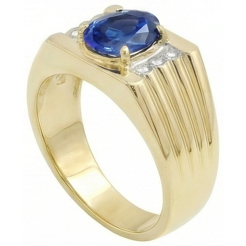 Two Tone Gold 14K Oval Sapphire & Round Natural Earth Mined DIAMOND ( NOT LAB GROWN ) Ring 2.31 Ct.