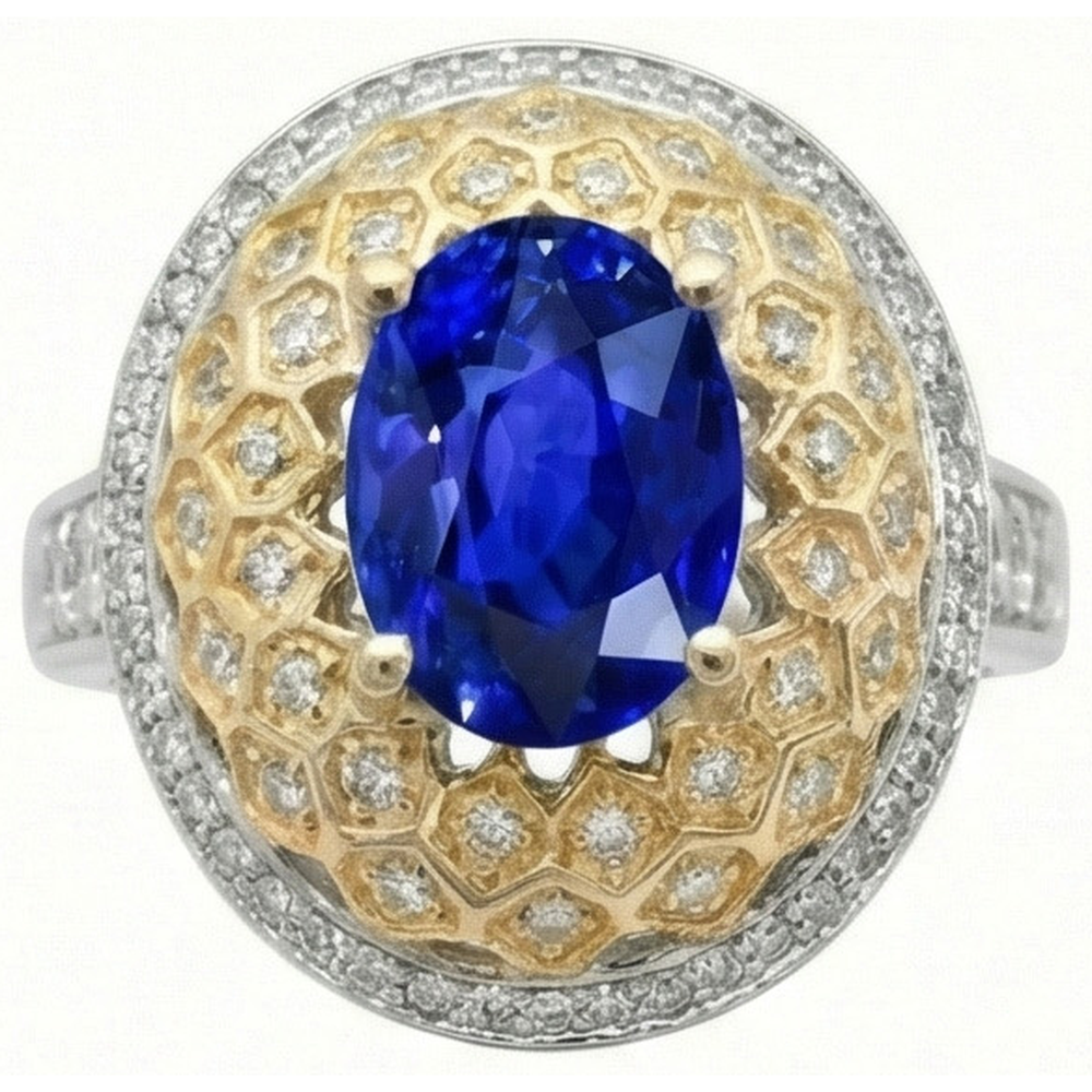 natural round sapphire 3.11ct ring side angle
