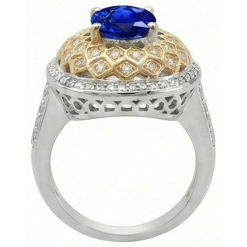 natural round sapphire 3.11ct ring on white background