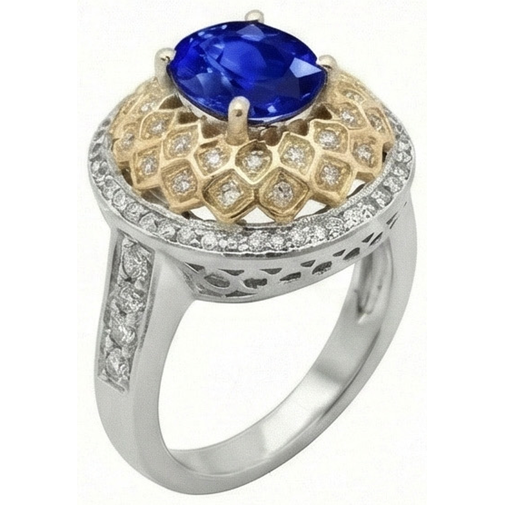 natural round sapphire 3.11ct ring top view