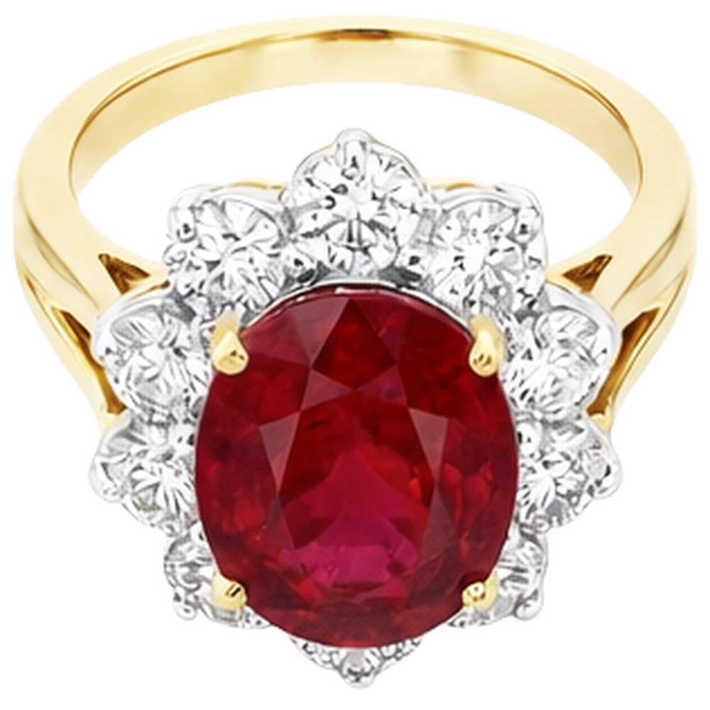Two Tone Gold 3.50 Ct Brilliant Cut Ruby With Natural Earth Mined Diamonds Ring New