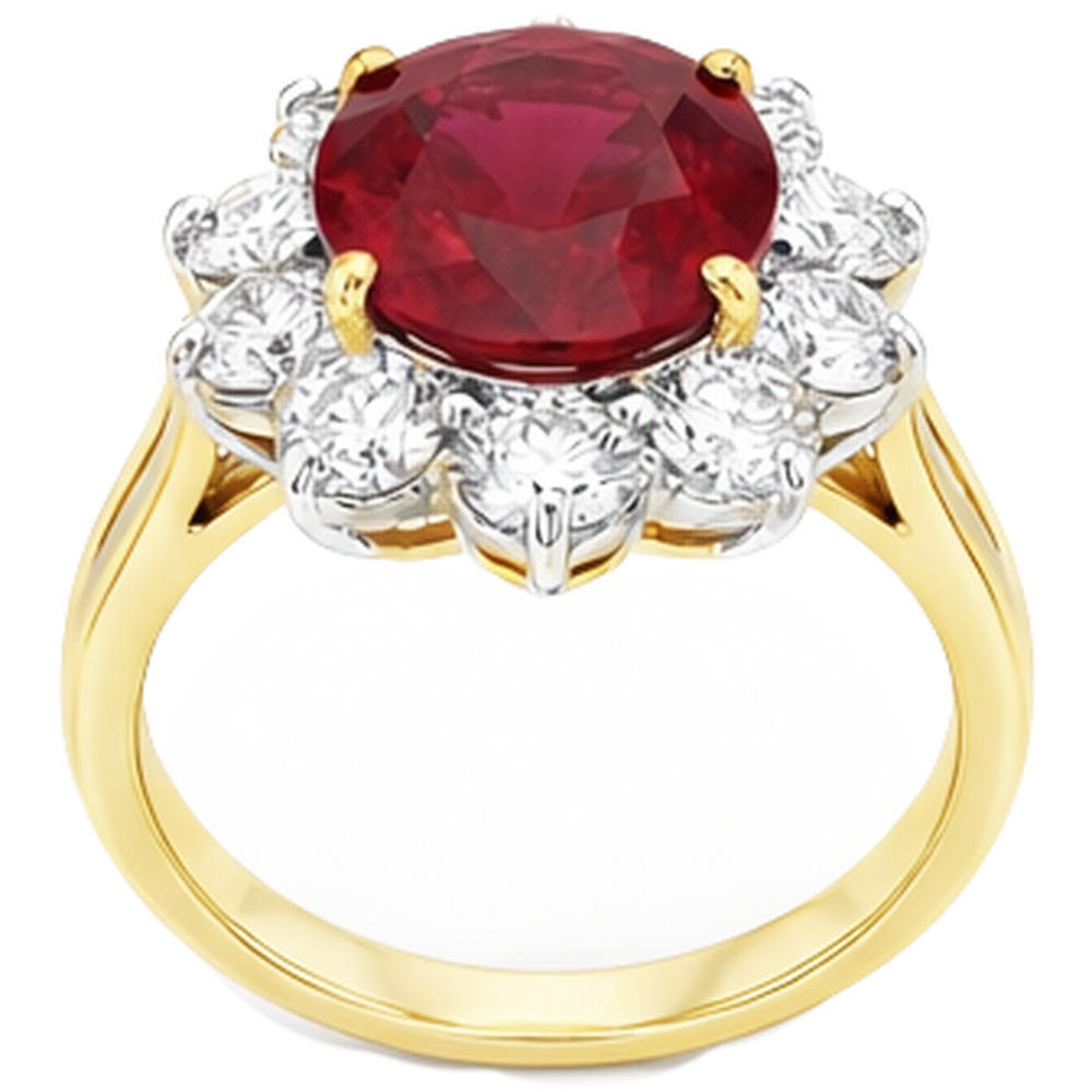 Two Tone Gold 3.50 Ct Brilliant Cut Ruby With Natural Earth Mined Diamonds Ring New