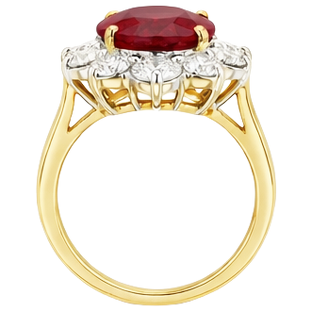 Two Tone Gold 3.50 Ct Brilliant Cut Ruby With Natural Earth Mined Diamonds Ring New