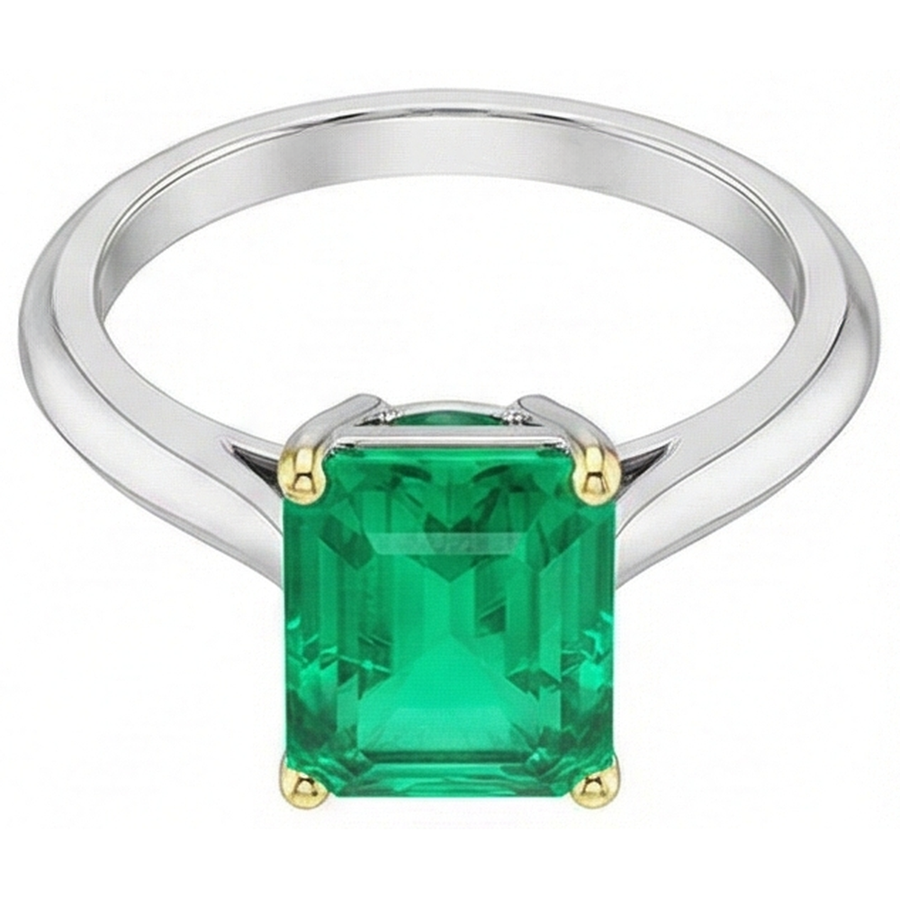 Precious Stone Ring 14K Two Tone Gold with Emerald – front view