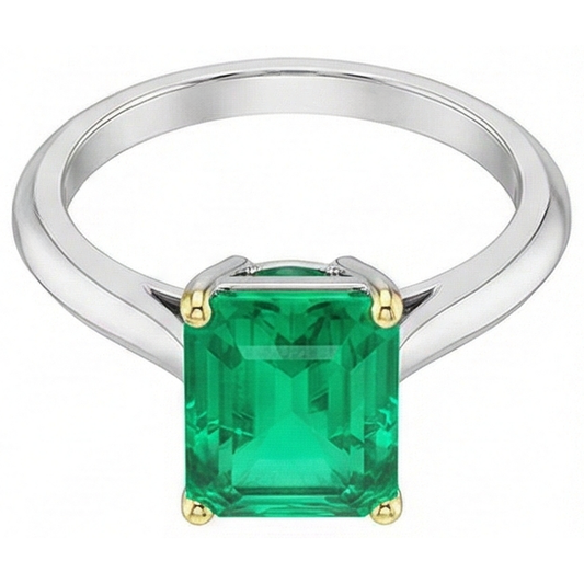 Precious Stone Ring 14K Two Tone Gold with Emerald – front view