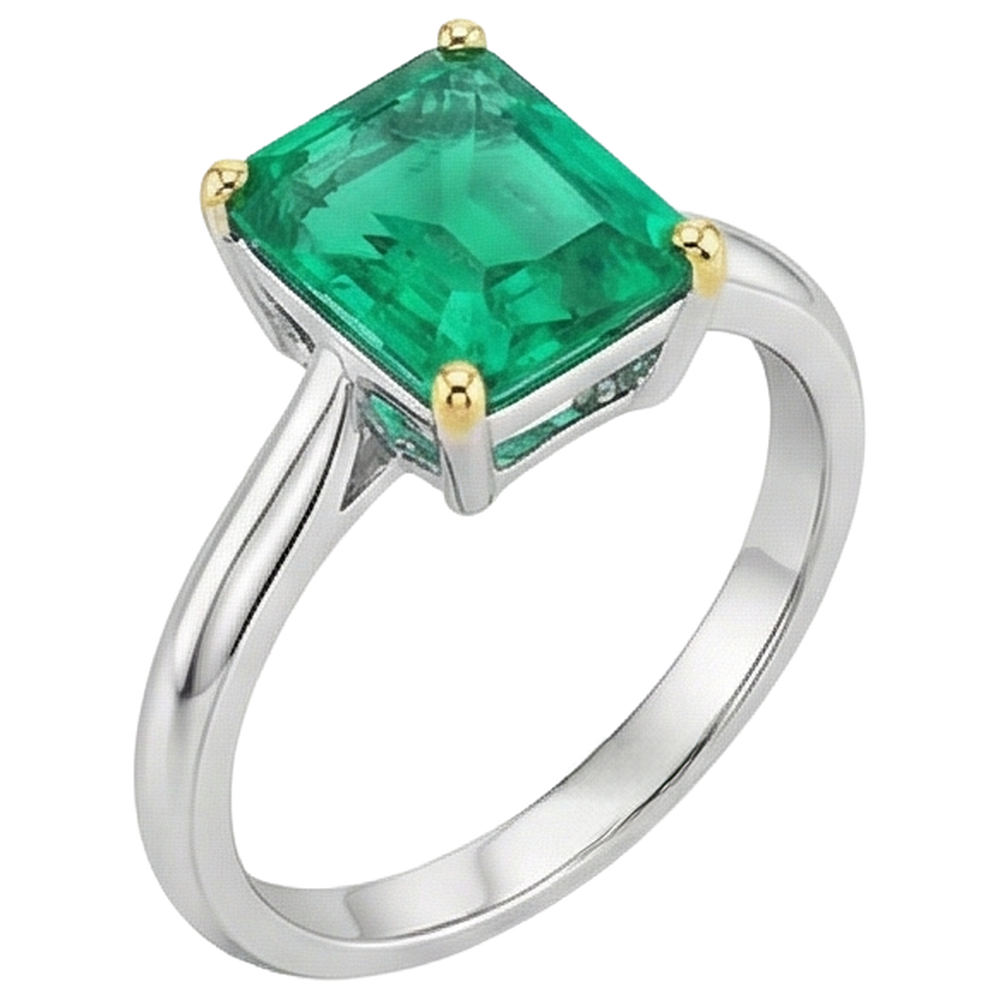 Sparkling Emerald Precious Stone Ring 4 ct – side view