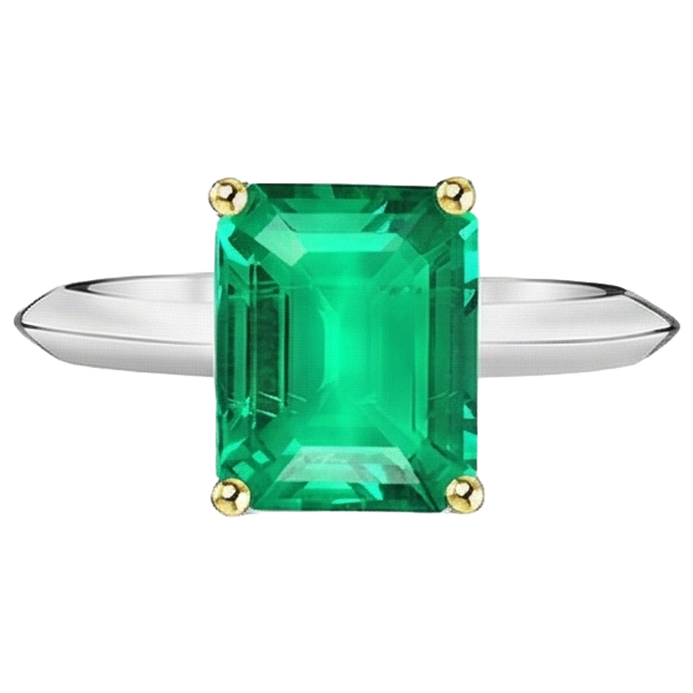 Emerald Emerald Cut Precious Stone Ring in 14K Two Tone Gold – angle view