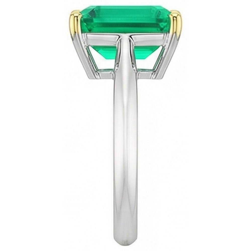 Genuine Emerald Precious Stone Ring 4 ct 14K Two Tone Gold – profile view
