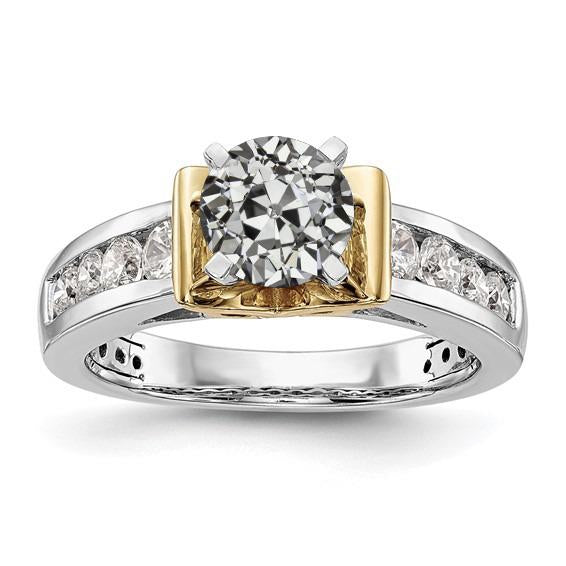 Two Tone Gold Lady's Ring Old Miner Genuine Diamond Channel Set 2.50 Carats