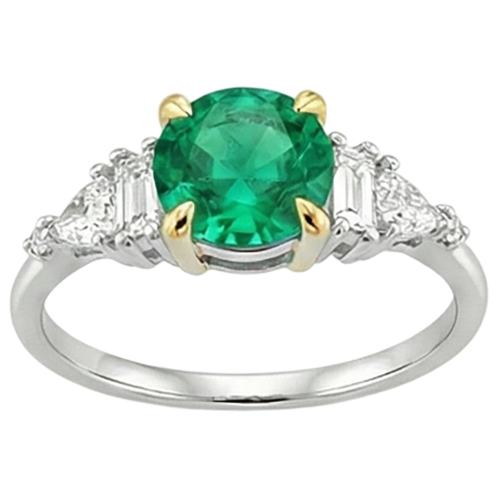 Authentic Fine Emerald Gemstone Ring 2.50 ct Two-Tone 14K Gold – front view