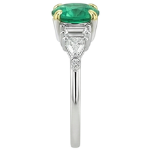 Fine Emerald Round Brilliant Gemstone Ring in Two-Tone 14K Gold – profile view