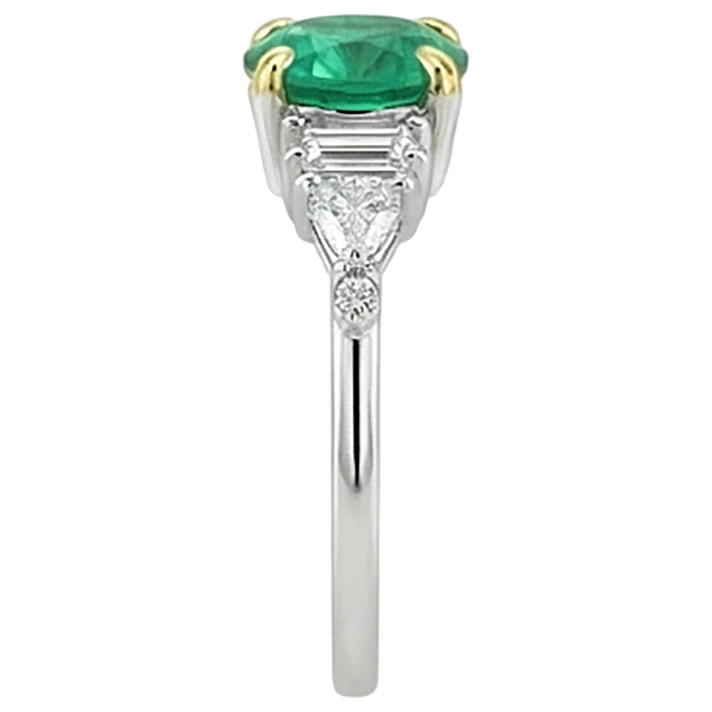 Fine Emerald Round Brilliant Gemstone Ring in Two-Tone 14K Gold – profile view