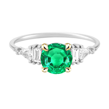 Fine Emerald Round Brilliant Gemstone Ring in Two-Tone 14K Gold – main view