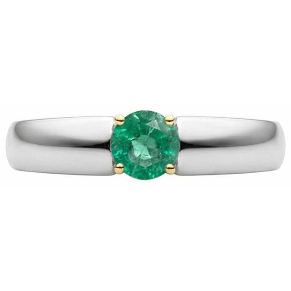 Fine Emerald Precious Stone Ring 1-ct 14K Two Tone Gold – profile view