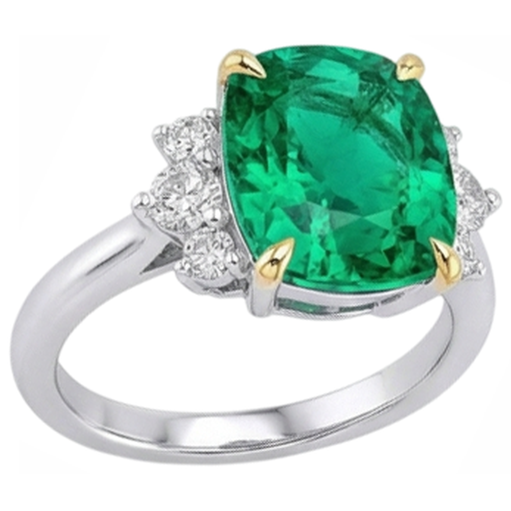 Emerald Gemstone Ring 4-ct 14 Karat Two Tone Gold – profile view