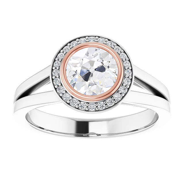 Two Tone Halo Old Miner Real Diamond Ring Split Shank Bezel Set 3.75 Carats