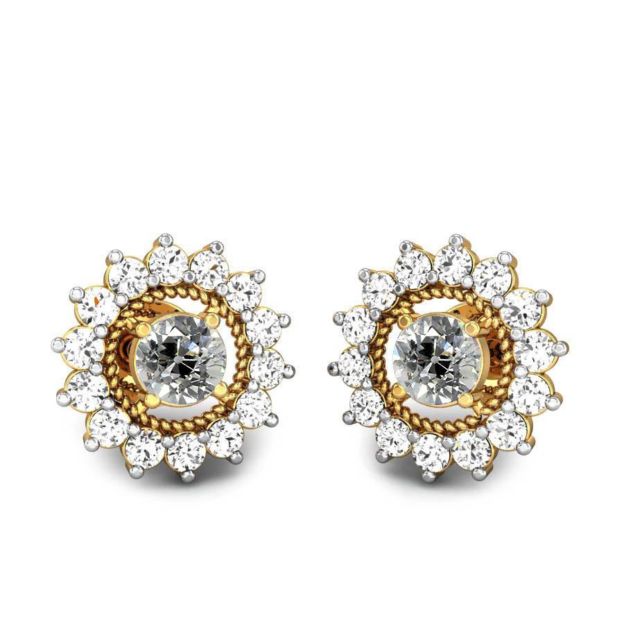 Two Tone Halo Natural Earth Mined Diamond Stud Earrings 5 Carats Old Cut Rope Flower Style