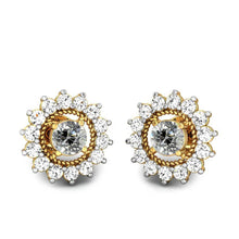 Two Tone Halo Natural Earth Mined Diamond Stud Earrings 5 Carats Old Cut Rope Flower Style