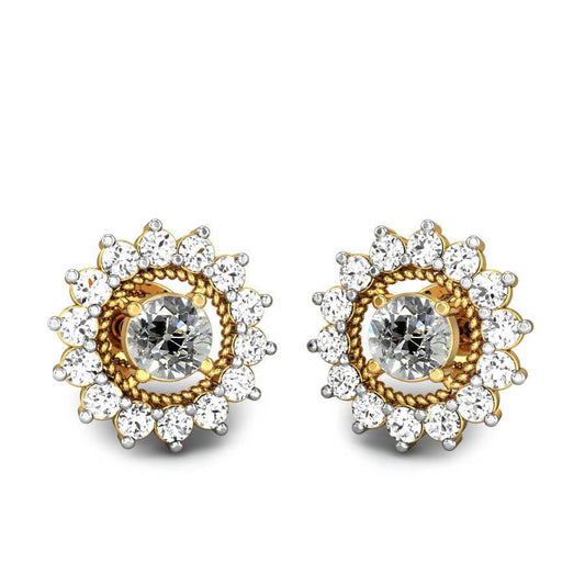 Two Tone Halo Real Diamond Stud Earrings 5 Carats Old Cut Rope Flower Style