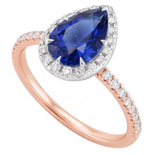 Two Tone Halo Ring Pear Blue Sapphire & Natural Earth Mined Diamonds 4 Carats Jewellery