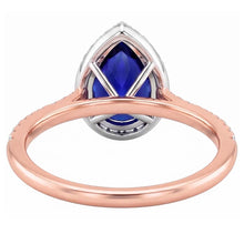 Two Tone Halo Ring Pear Blue Sapphire & Natural Earth Mined Diamonds 4 Carats Jewellery