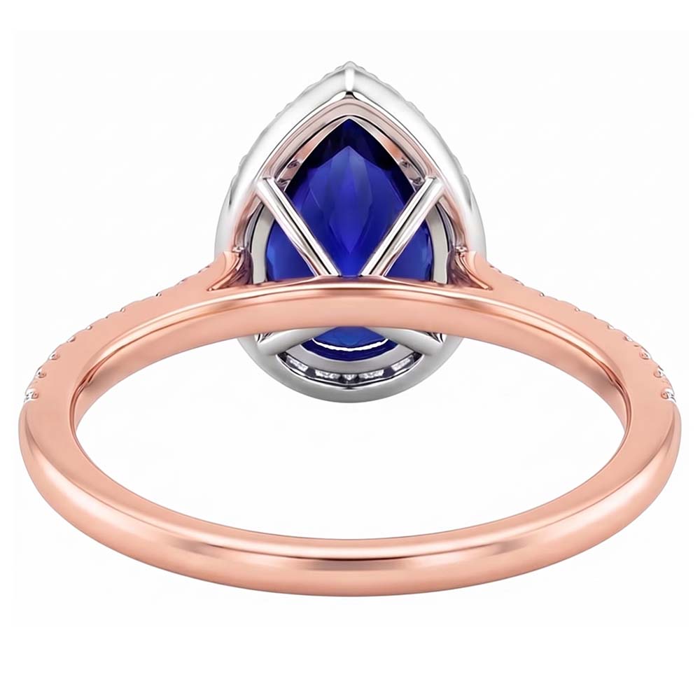 Two Tone Halo Ring Pear Blue Sapphire & Natural Earth Mined Diamonds 4 Carats Jewellery