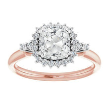 Two Tone Halo Ring Round & Cushion Real Old Miner Diamonds 7.50 Carats