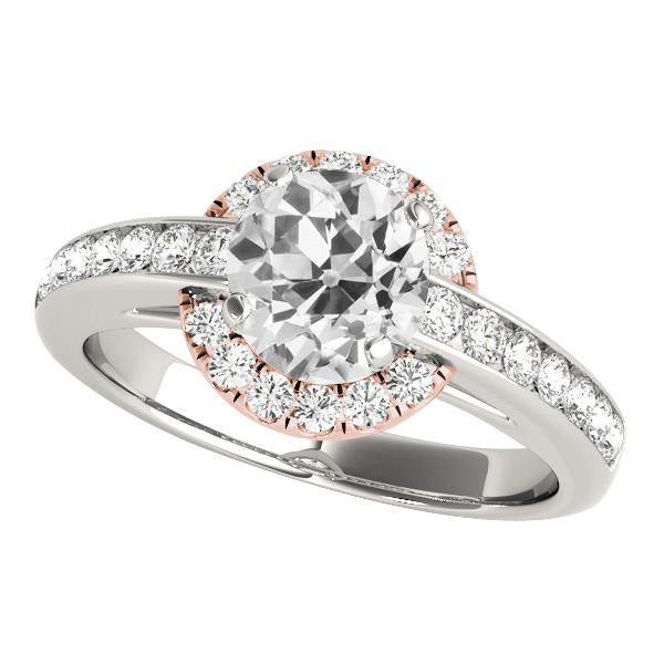 Two Tone Halo Ring Round Old Mine Cut Natural Diamonds 4.50 Carats Channel Set