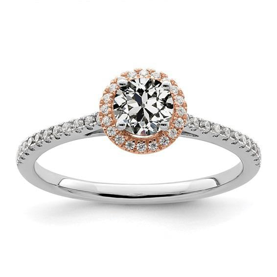 Two Tone Halo Wedding Ring With Accents Old Cut Genuine Diamond 3 Carats