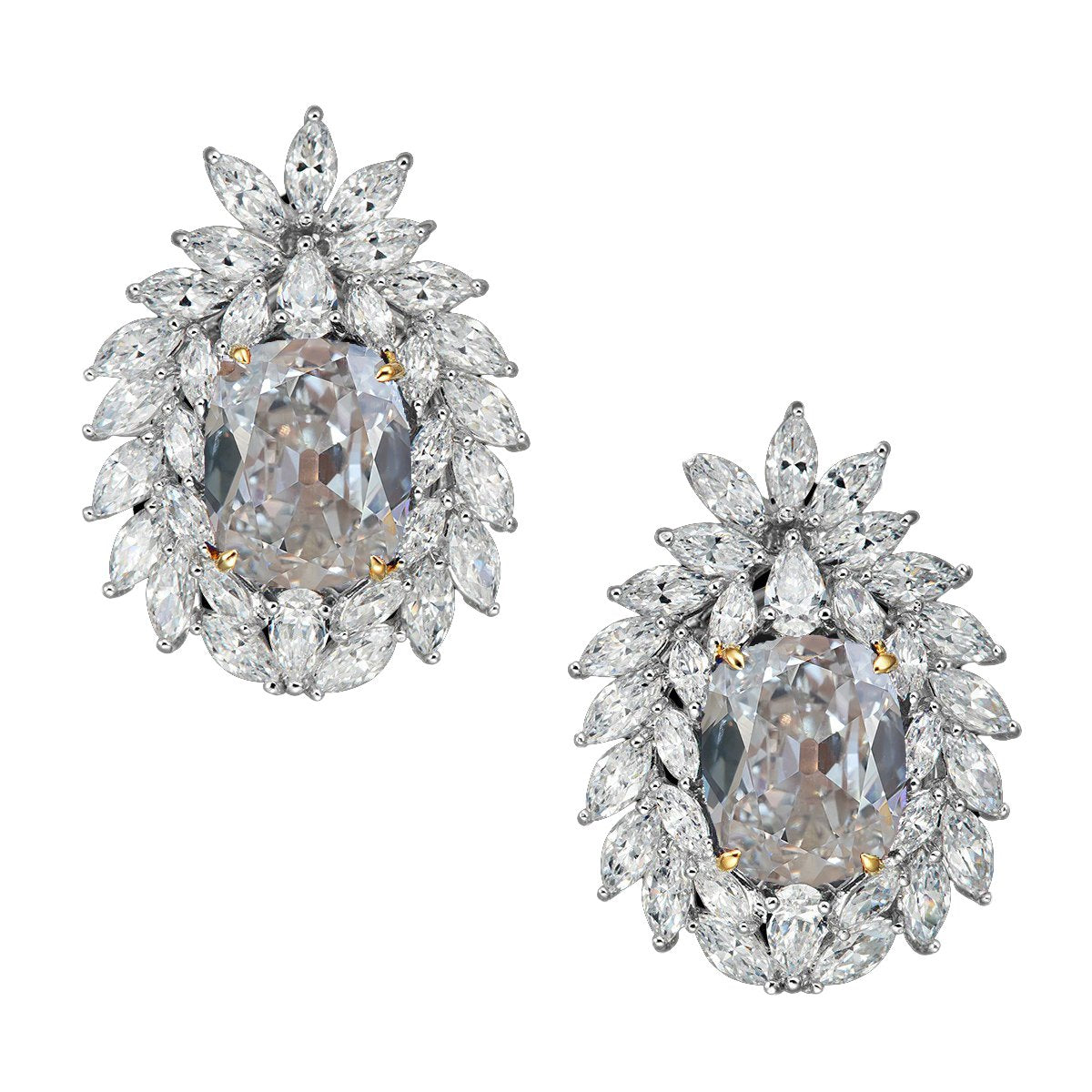 Two Tone Marquise, Pear & Cushion Old Cut Natural Earth Mined Diamond Studs 12 Carats